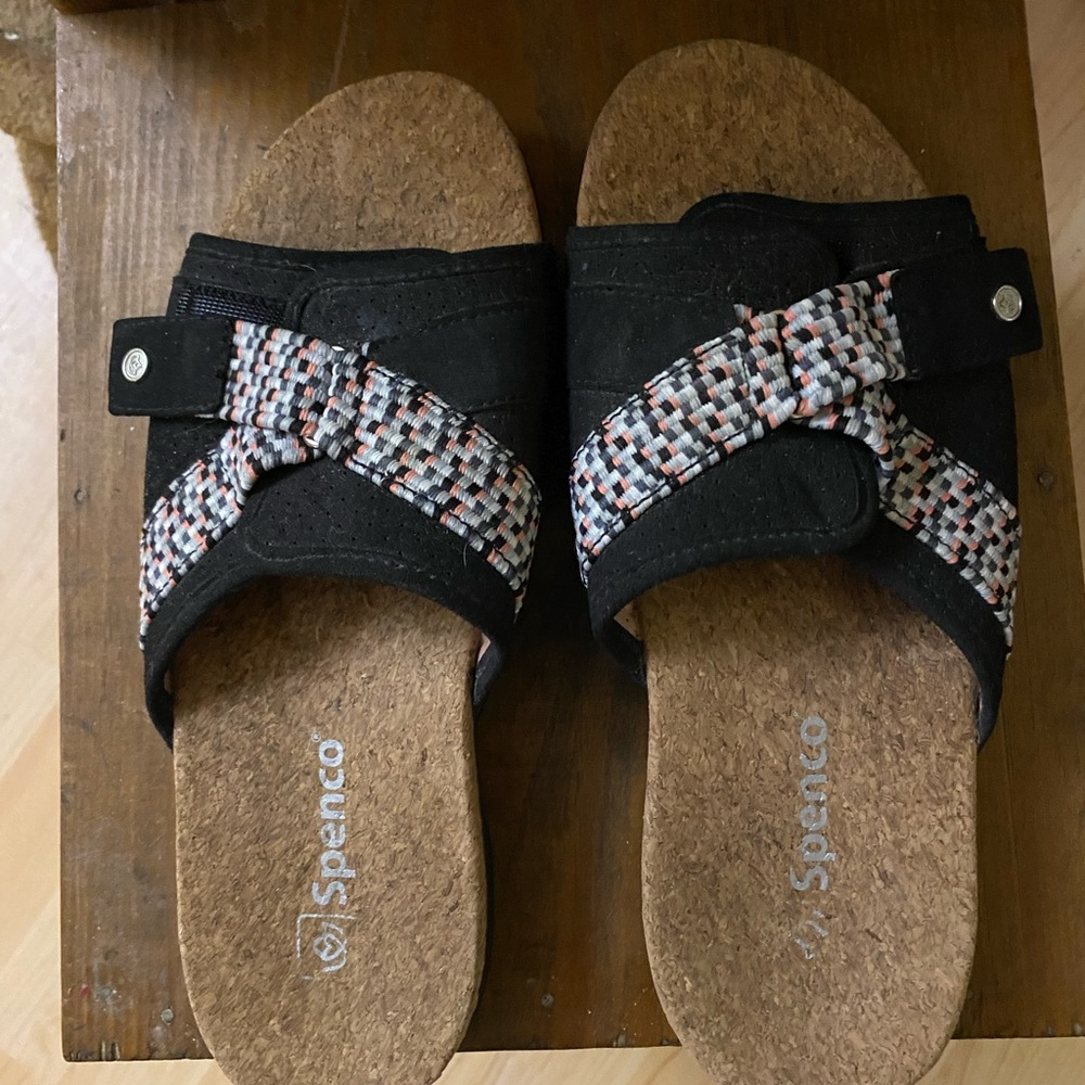 Spenco slide sandals; black, size 9